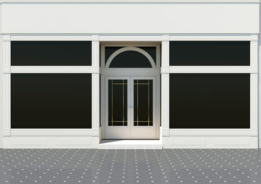Classic white store facade - frontshop with large windows