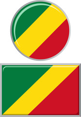 Congo Republic round and square icon flag. Vector illustration.
