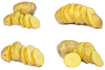 chips potato and peeled potato isolate on white
