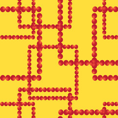 Vector seamless pattern. Squares from red balls on the yellow background. Abstract bright backdrop.