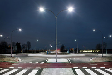 Roundabout illuminated by led lights  at twilight