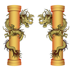 vector illustration golden dragon on the pole. Traditional Chinese dragon encircles the column. Isolated element in two proektsiyah.It can be used in combination with any images or separately.