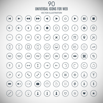 set of universal icons for the internet and mobile media devices