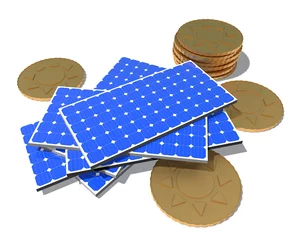 Foto auf Leinwand Geld verdienen met elektriciteit op wekken met zonnepanelen © emieldelange