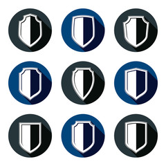 Set of stylized coat of arms, decorative defense vector shields