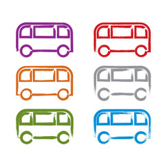 Set of hand-drawn colorful bus icons, collection of illustrated