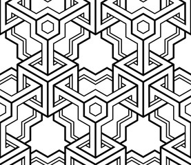Black and white illusive abstract geometric seamless 3d pattern.