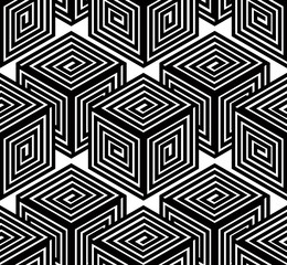 Black and white illusive abstract geometric seamless 3d pattern.