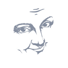 Black and white illustration of lady face, visage features