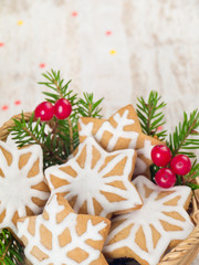 Christmas tree and red berries and star cookies