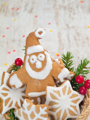 Christmas tree and red berries and Santa cookies