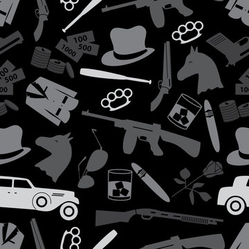 mafia criminal black symbols and icons seamless pattern eps10
