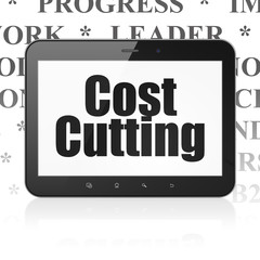 Business concept: Tablet Computer with Cost Cutting on display