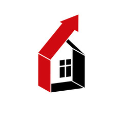 Growth trend of real estate industry. Simple house vector icon w