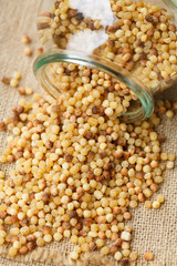 Fregola or fregula, a type of pasta from Sardinia, Italy