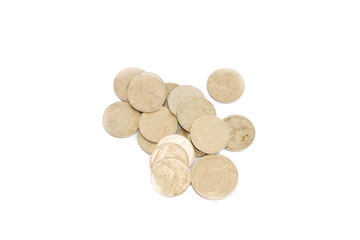 Thailand coins on a white background.
