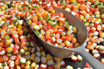 Round candies of different colors