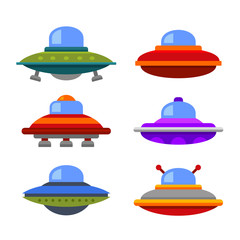 Fototapeta na wymiar Cartoon Flat Style Ufo Spaceship Icon Set. Vector