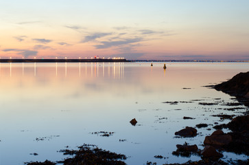 Calm seas at dusk off the coast of Dublin,Ireland.
