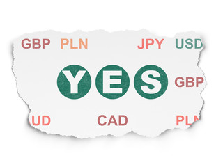 Finance concept: Yes on Torn Paper background