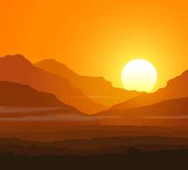 Obraz premium Lifeless landscape with huge mountains at sunset