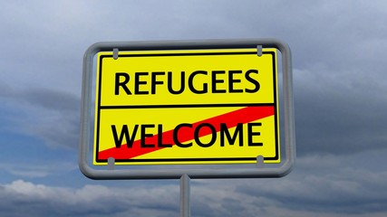 Obraz premium Refugees / Welcome sign