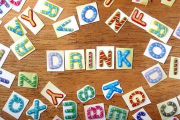 Colorful letters spelled as drink