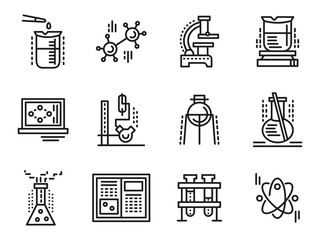 Chemistry symbols simple line icons set