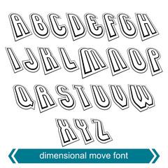 Dimensional move font, vector line retro style geometric font.