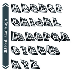 Geometric retro style graphic font in rotation, vector alphabet.