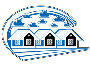 Houses vector detailed illustration, village idea. Graphic count