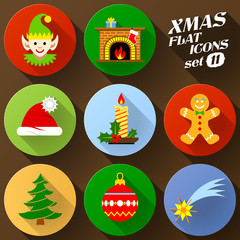 Color flat icon set of christmas elements. New Year symbols