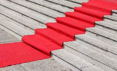 long staircase with a luxurious red carpet
