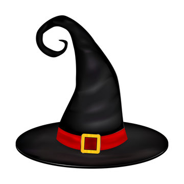 Vector picture of Halloween realistic witches hat. Illustration isolated on white background