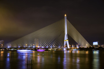night cityscape,bridge Rama 8 in Bangkok,Thailnad