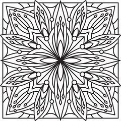 Abstract vector black square lace design in mono line style - ma