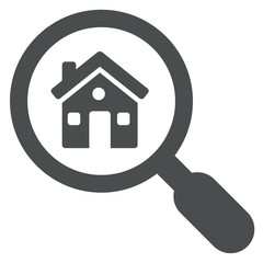 Icono aislado lupa casa gris