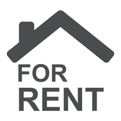 Icono aislado tejado texto FOR RENT gris