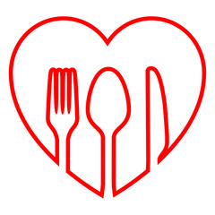 Icono plano corazon cubiertos silueta rojo