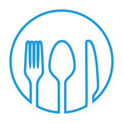 Icono plano cubiertos redondo silueta azul