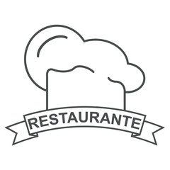 Icono plano texto RESTAURANTE gris con gorro cocinero
