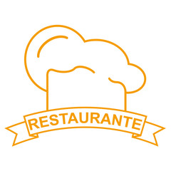 Icono plano texto RESTAURANTE naranja con gorro cocinero