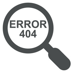 Icono texto ERROR 404 lupa gris