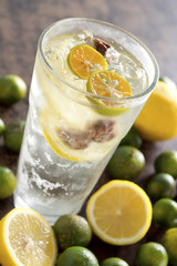 Cold Lemonade w Calamansi Limes, Lemon Slices and Sour Plums