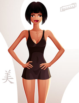 Illustration of a young pretty woman wearing a nighty. Full body