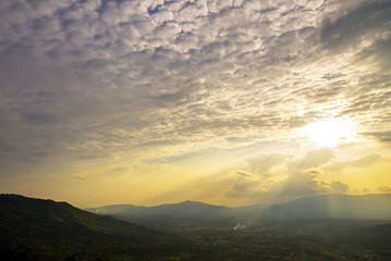 sunset sky scape and cloud and mountain silhouette