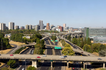 Portland Oregon Skyline with Freeway