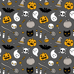 Halloween doodle seamless pattern