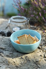 butter cookies and lantern outdoors
