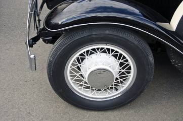 Wheel of black antique car